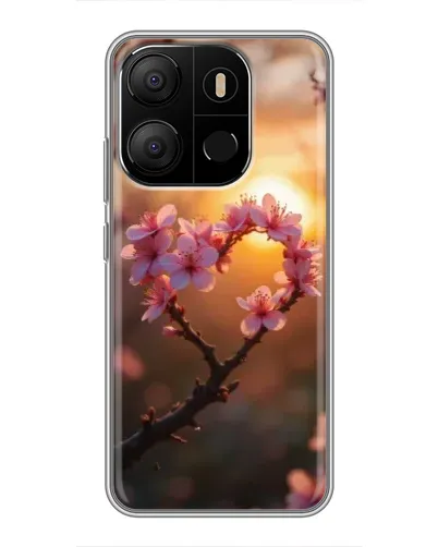 Чехол для TECNO Pop 7 с картинкой «Розовый цвет сердце на фоне заката»
