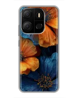 Чохол для TECNO Pop 7 з картинкою «Яскрава синьо-помаранчева флора»