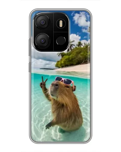Чехол для TECNO Pop 7 с картинкой «Капибара на море»
