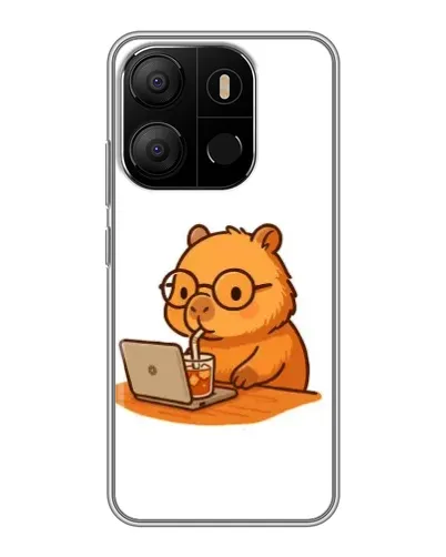 Чехол для TECNO Pop 7 с картинкой «Капибара с ноутбуком»