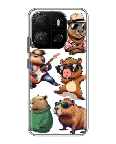 Чехол для TECNO Pop 7 с картинкой «Крутые капибары музыканты»