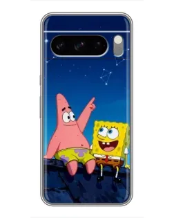 Чехол для TECNO Pop X с картинкой «Губка Боб и Патрик ночью»