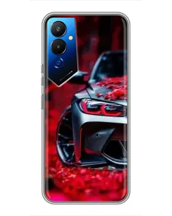 Чехол для TECNO POVA 4 (LG7n) с картинкой «Спортивная BMW и цветы»