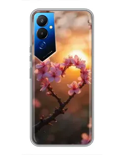 Чехол для TECNO POVA 4 (LG7n) с картинкой «Розовый цвет сердце на фоне заката»