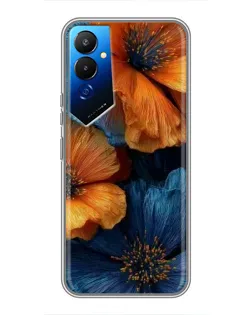 Чехол для TECNO POVA 4 (LG7n) с картинкой «Яркая сине-оранжевая флора»