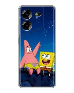 Чехол для TECNO POVA 5 (LG7n) с картинкой «Губка Боб и Патрик ночью»