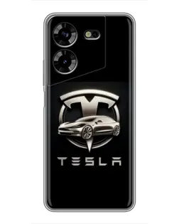 Чехол для TECNO POVA 5 (LG7n) с картинкой «Tesla — серебристое авто»