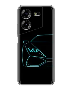 Чехол для TECNO POVA 5 (LG7n) с картинкой «Голубой силуэт Lamborghini»