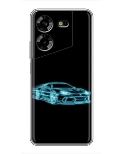 Чехол для TECNO POVA 5 (LG7n) с картинкой «Неоновый контур Lamborghini»