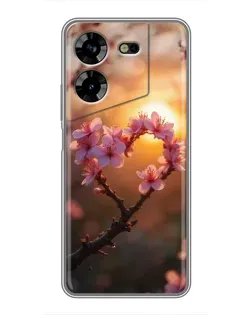 Чохол для TECNO POVA 5 (LG7n) з картинкою «Рожевий цвіт  сердечко на тлі заходу»