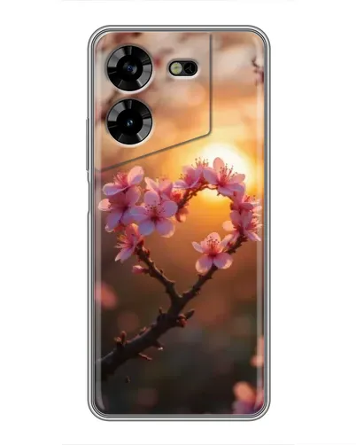 Чехол для TECNO POVA 5 (LG7n) с картинкой «Розовый цвет сердце на фоне заката»