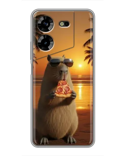 Чехол для TECNO POVA 5 (LG7n) с картинкой «Капибара с пиццей»