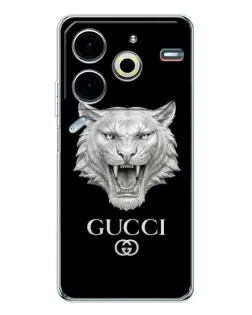 Чохол для TECNO Pova 6 Neo 5G з картинкою «Gucci — срібний лев» Чохол для TECNO Pova 6 Neo 5G з картинкою «Gucci — срібний лев»
