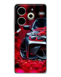 Чехол для TECNO Pova 6 Neo 5G с картинкой «Спортивная BMW и цветы»