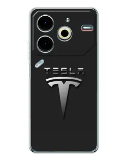 Чехол для TECNO Pova 6 Neo 5G с картинкой «Стальной логотип Tesla»