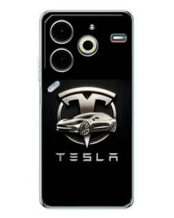 Чехол для TECNO Pova 6 Neo 5G с картинкой «Tesla — серебристое авто»