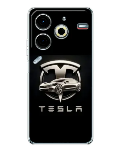 Чехол для TECNO Pova 6 Neo 5G с картинкой «Tesla — серебристое авто»