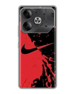 Чехол для TECNO Pova 6 с картинкой «Красные брызги Nike»