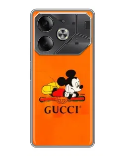 Чохол для TECNO Pova 6 з картинкою «Міккі Маус Gucci — помаранч»