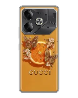 Чехол для TECNO Pova 6 с картинкой «Gucci — золотые бабочки»
