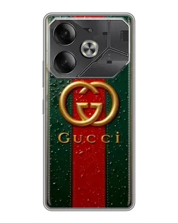 Чехол для TECNO Pova 6 с картинкой «Gucci — фирменная полоса и золото»
