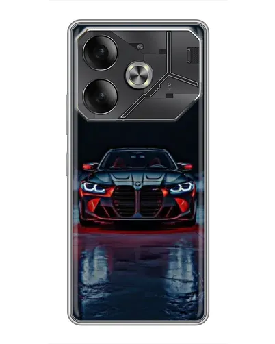 Чехол для TECNO Pova 6 с картинкой «BMW на мокрой дороге»