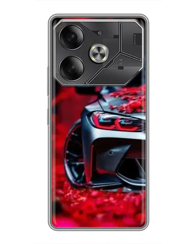 Чехол для TECNO Pova 6 с картинкой «Спортивная BMW и цветы»