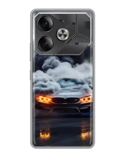Чехол для TECNO Pova 6 с картинкой «BMW в дыму»