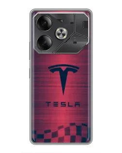 Чохол для TECNO Pova 6 з картинкою «Тесла червоний карбон»