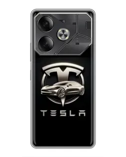 Чохол для TECNO Pova 6 з картинкою «Tesla — срібне авто»
