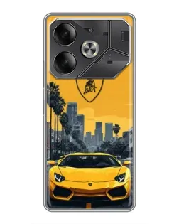 Чохол для TECNO Pova 6 з картинкою «Жовтий Lamborghini місто»