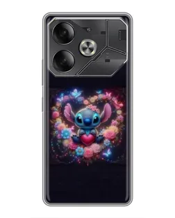 Чохол для TECNO Pova 6 з картинкою «Stitch у квітах»