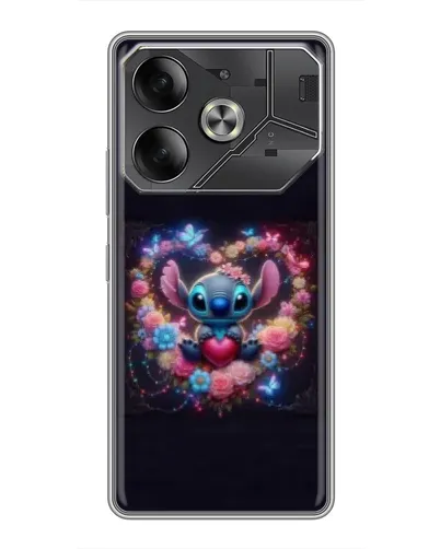 Чохол для TECNO Pova 6 з картинкою «Stitch у квітах»