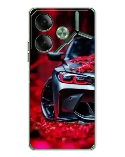 Чехол для TECNO Pova 7 5G с картинкой «Спортивная BMW и цветы»