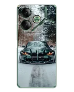 Чехол для TECNO Pova 7 5G с картинкой «BMW в зимнем лесу»