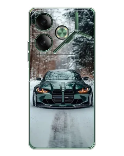 Чехол для TECNO Pova 7 5G с картинкой «BMW в зимнем лесу»