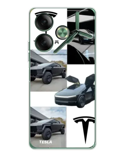 Чехол для TECNO Pova 7 5G с картинкой «Коллаж Cybertruck Tesla»