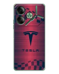 Чехол для TECNO Pova 7 5G с картинкой «Тесла красный карбон»