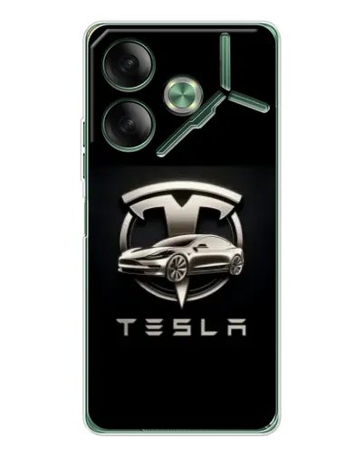 Чехол для TECNO Pova 7 5G с картинкой «Tesla — серебристое авто»