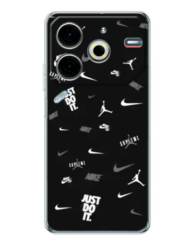 Чехол для TECNO Pova 7 Pro с картинкой «Nike Black Pattern»