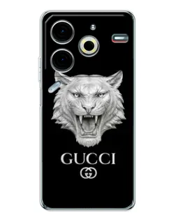 Чехол для TECNO Pova 7 Pro с картинкой «Gucci — серебряный лев»