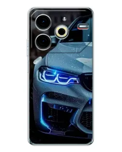 Чохол для TECNO Pova 7 Pro з картинкою «Погляд BMW з синіми фарами»