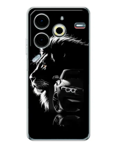 Чехол для TECNO Pova 7 Pro с картинкой «BMW и лев» Чехол для TECNO Pova 7 Pro с картинкой «BMW и лев»