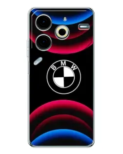 Чехол для TECNO Pova 7 Pro с картинкой «Логотип BMW и неоновые дуги»