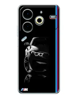 Чехол для TECNO Pova 7 Pro с картинкой «Силуэт BMW в темноте»