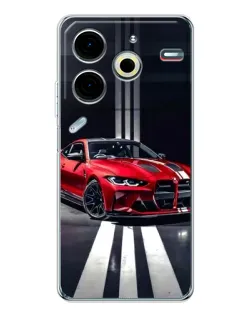 Чехол для TECNO Pova 7 Pro с картинкой «Красная BMW на дороге»
