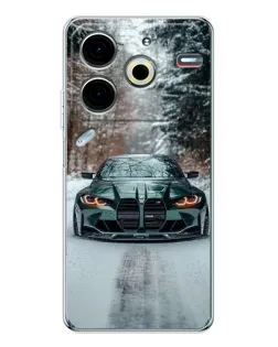 Чехол для TECNO Pova 7 Pro с картинкой «BMW в зимнем лесу»