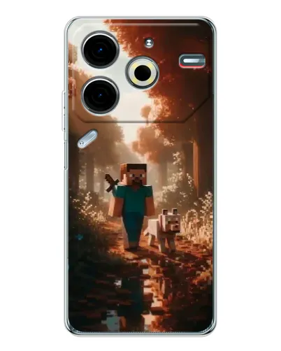 Чехол для TECNO Pova 7 Pro с картинкой «Стив в лесу»