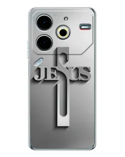 Чехол для TECNO Pova 7 Pro с картинкой «Металлический крест Jesus»