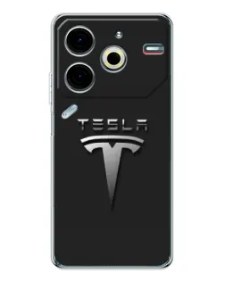 Чохол для TECNO Pova 7 Pro з картинкою «Сталевий логотип Tesla»